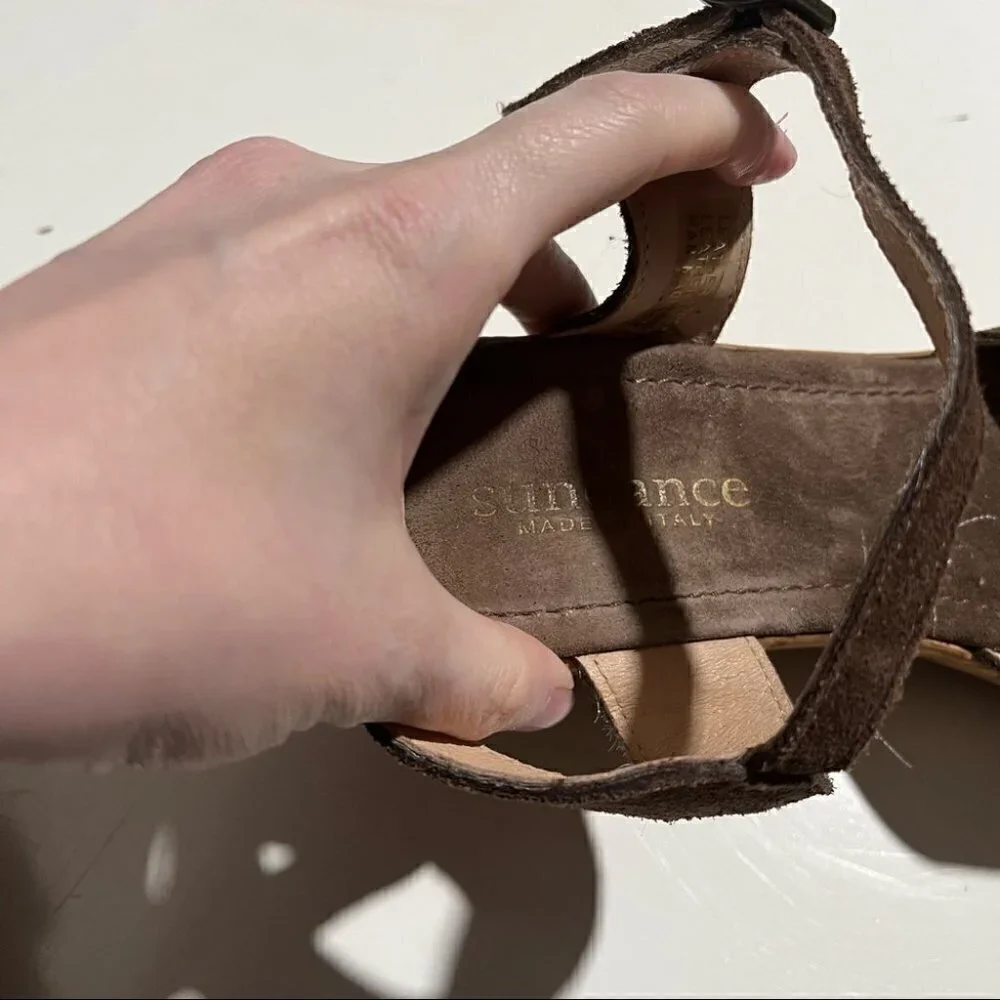 Sundance Brown Suede Open Toe Wedge Sandals
